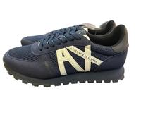 Armani Exchange Men's Openwork Side, Contrast Logo, Microsuede Inserts Sneaker, Blue, 8 UK