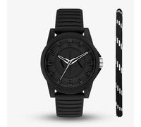 Armani Exchange Mens Outerbanks Black Rubber Strap Watch & Bracelet Set AX7159SET