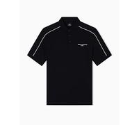 Armani Exchange Men's Short Sleeve Stripes Side Logo Three-Button Collar, Polo Shirt, Black, L, Black, L