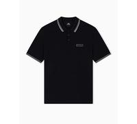 Armani Exchange Men's Short-Sleeved Side Logo Three-Button Collar Polo Shirt, black, XXL