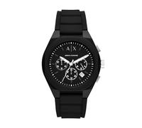 Armani Exchange Men's Stainless Steel Three-Hand Date Watch, Case Size 46 mm, Black Silicone, Chrono Bottom