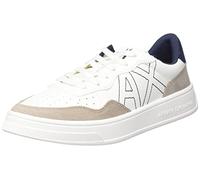 Armani Exchange Men's Suede Detail, Front Logo Patch, Trainers, Off White + Beige Sneaker, 9 UK