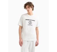 Armani Exchange Men's The Grid, Sustainable, Embroidered Front Logo T-Shirt, Off White, XS