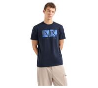 Armani Exchange Men's The Urban Expedition, Sustainable, Laser Cut Satin Logo T-Shirt, Navy, XS