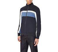 Armani Exchange Men's Unbrushed Organic Cotton Tri-Color Mock Neck Zip Up Sweatshirt, Navy/True Navy, S