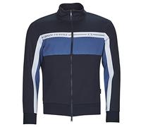 Armani Exchange Men's Unbrushed Organic Cotton Tri-Color Mock Neck Zip Up Sweatshirt, Navy/True Navy, XL