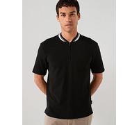Armani Exchange Short Sleeve Zip Neck Baseball Collar Polo Shirt, Black, Size M, Men Black