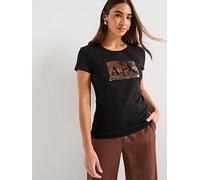 Armani Exchange Women's Basic T-Shirt with Logo On Bust, Black with Gold, X-Large