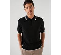 Armani Exchange Tipped Zip Neck Knitted Polo Shirt, Black, Size S, Men Black