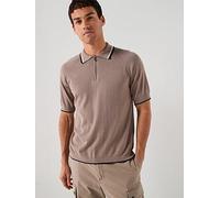 Armani Exchange Tipped Zip Neck Knitted Polo Shirt, Light Brown, Size Xl, Men Light Brown