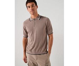 Armani Exchange Tipped Zip Neck Knitted Polo Shirt, Light Brown, Size Xl, Men Light Brown