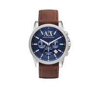 Armani Exchange Watch for Men, Quartz Chronograph Movement, 45 mm Silver Stainless Steel Case with a Leather Strap, AX2501
