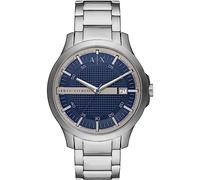 Armani Exchange Watch for Men, Quartz Three Hand Date Movement and 46mm Case Size with Stainless Steel Strap, Light Grey and Blue