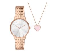 Armani Exchange Watch for Women, Quartz Three Hand Movement, 36 mm Rose Gold Stainless Steel Case with a Stainless Steel Strap, AX7145SET