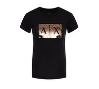 Armani Exchange Women's Basic T-Shirt with Logo On Bust, Black with Gold, X-Large