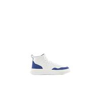 Armani Exchange Women's Comfort Fit, Cow Suede, Side Sewn Logo Trainers, White Blue, 2/2.5 UK