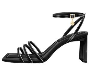 Armani Exchange Women's Dalia, Triple Band, Ankle Strap Heeled Sandal, Black, 2.5 UK