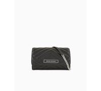 Armani Exchange Women's EmbossedAllOverLogo Wallet on Chain, Black, Black, One Size