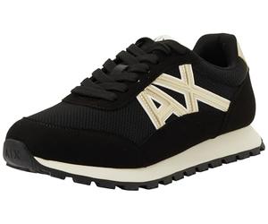 Armani Exchange Women's Essential Drop Microsuede Details Trainers, Black Pale Gold, 4.5 UK