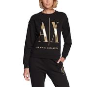 Armani Exchange Women's Icon, Maxi Embroidered Gold Logo, Cuffed Sleeves Sweatshirt, Black, XL