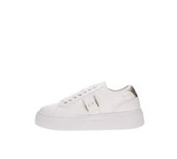Armani Exchange Women's Kurt, Details, Debossed Logo Trainers, Off White + Pale Gold, 38 EU