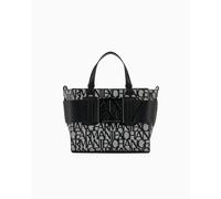 Armani Exchange Women's Logo Placket Crossbody Zip Top Medium Tote, Beige/Black, Beige/Black, One Size
