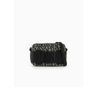 Armani Exchange Women's Logo Placket Top Zip Crossbody Bag Camera Case, Beige/Black, Beige/Black, One Size