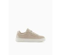 Armani Exchange Women's London Leather Gold Logo Trainers, Sand, 6 UK
