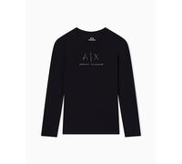 Armani Exchange Women's Long Sleeve Front Rhinestone Logo Slim Fit Shirt, Black, XL