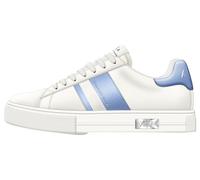 Armani Exchange Women's Mina Cup Sole, Back Tab with and Metal Logo Detail on Side Trainers, Off White+ Blue, 36 EU, Off White Blue, 4 UK