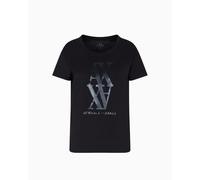 Armani Exchange Women's Short Sleeve Tone on Tone Logo Print Regular Boxy Fit T-Shirt, Black, L, Black, L