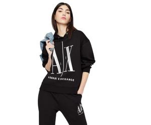 Armani Exchange Women's Studded Icon Zip Up Hooded Sweatshirt Hooded Sweatshirt, black, XS