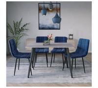 (Armani Grey + 4 Blue Velvet Chairs) 120cm Modern Dining Table & Velvet Chairs Set