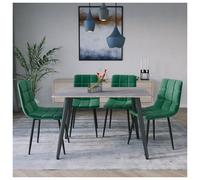 URBNLIVING 120cm Modern Ceramic Top Dining Table & 4 Comfortable Plush Velvet Chairs with Metal Legs Set for Kitchen, Dining Room