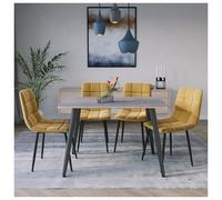 URBNLIVING 120cm Modern Ceramic Top Dining Table & 4 Comfortable Plush Velvet Chairs with Metal Legs Set for Kitchen, Dining Room
