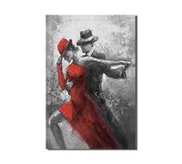 ARMART Black and White Wall Art Tango Dancer in Red Black Dancing Suits Painting Prints on Canvas with Frame for Bedroom Decor (16Wx24L, Tango 1)