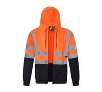 ArmaWEAR Hi Vis Visibility Safety Work Hoodie, 2 Tone with Reflective Band, Hoody Jumper or Zipped Top (UK, Alpha, XL, Regular, Regular, Orange/Navy Zip)