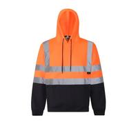 ArmaWEAR Hi Vis Visibility Safety Work Hoodie, 2 Tone with Reflective Band, Hoody Jumper or Zipped Top (UK, Alpha, XL, Regular, Regular, Orange/Navy Top)