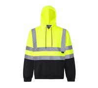 ArmaWEAR Hi Vis Visibility Safety Work Hoodie, 2 Tone with Reflective Band, Hoody Jumper or Zipped Top (UK, Alpha, XXL, Regular, Regular, Yellow/Navy Top)
