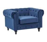Beliani Armchair Chesterfield Velvet Navy Blue, Blue