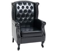 Armchair Chesterfield Wingback Tufted Black Leather-effect Wood Legs 72x70x108cm