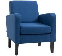 Armchair Compact Linen-Feel Blue 66x72x74cm Thick Sponge Rubberwood Legs Stable