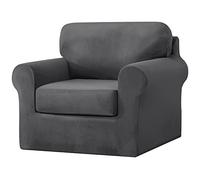 Armchair Covers 1 Seater 3 Pieces, Velvet Couch Covers with Separate Backrest Cover and Seat Cushion Cover Stretch Slipcover Split Sectional Protector for Chair/Sofa (Dark Grey,Armchair | 3-Piece)