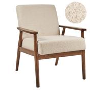 Beliani Boucle Armchair Beige with Dark Wood ESRUM, Cream