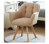 Armchair Fabric Accent Chair - Velvet Upholstered Lounge with Sturdy Wood Legs for Small Spaces No Wheels Dining/Desk (Khaki)