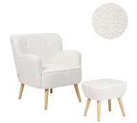 Armchair TUMBA with Footstool Boucle White