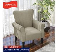 Homcom Upholstered Modern Accent Chair, Armchair With Wood Legs, Beige