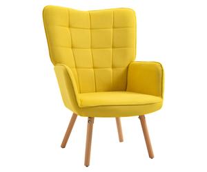 Armchair Velvet-feel Yellow Wingback Tufted 101Hx71Wx76Dcm Wooden Legs High-back
