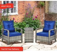 Armchairs Set w/ 2 Chairs & Storage Table Mixed Grey 3 PCs PE Rattan Garden