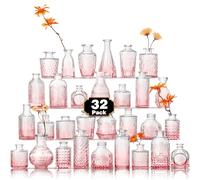 Arme Bud Vase Set of 30, Pink Vases in Bulk Bud Vase for Flower Small Glass Vases for Wedding Centerpieces, Vintage Cute Mini Flower Vases, Home Table Flower Decor